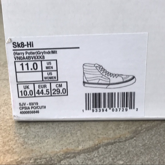 Vans Sk8 Hi Harry Potter Gryffindor Sneakers - Picture 11 of 12